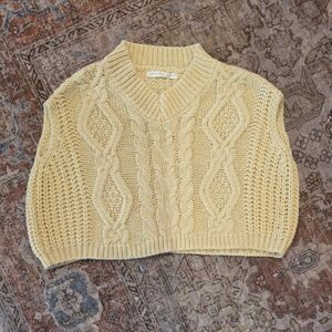 Altar'd State Yellow Cable Knit V-Neck Sweater